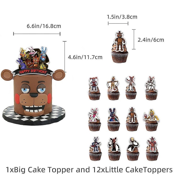 Fnaf-tema födelsedagsfest Halloween-tillbehör Bannerballonger Kit Cake Cupcake Topper Decors Set