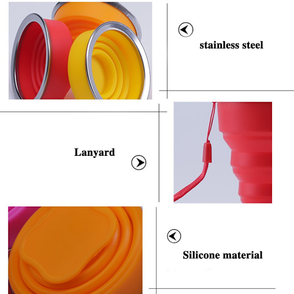 Silikoninen kokoontaitettava matkamuki, 4 pakkausta kokoontaitettava silikonimuki kannella, laajennettava juomamukisarja, uudelleenkäytettävä muki retkeilyyn