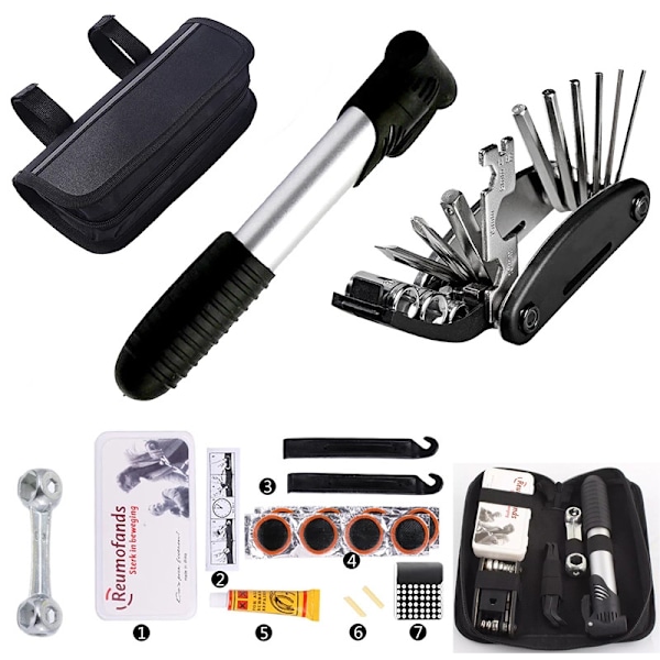 Bike Repair Bag & Bicycle Tire Pump, Tire Puncture Repair Kit, Bike Multi Tool Set, Maintain Bike Repair Tool Kit Portable Bike Bag.