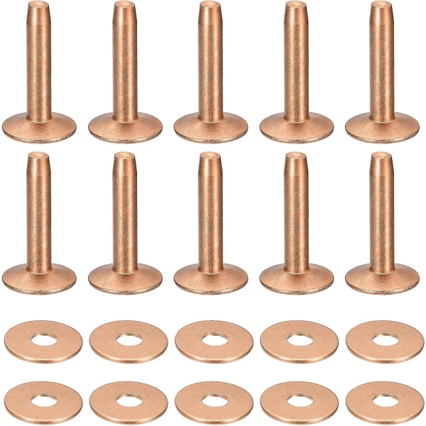 10 Set Copper Rivets And Burrs, 12x4x21mm Solid Leather Copper Rivet Fastener For Leather Diy Craft Supplies, Copper Tone