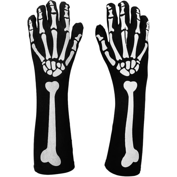 Halloween Skeleton Handskar Armbåge Långa Handskar Horrible Ghost Devil Cosplay Vuxen Fancy Dress Kostym Black And Bone Skull Långärmade handskar för vuxna