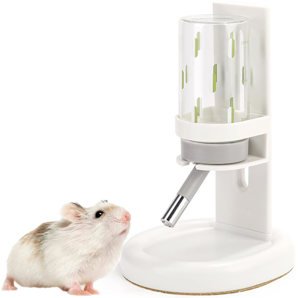 Hamster vannflaske for glasstank, dryppfri vannflaske for marsvin med justerbart stativ/holder, (4oz, hvit)