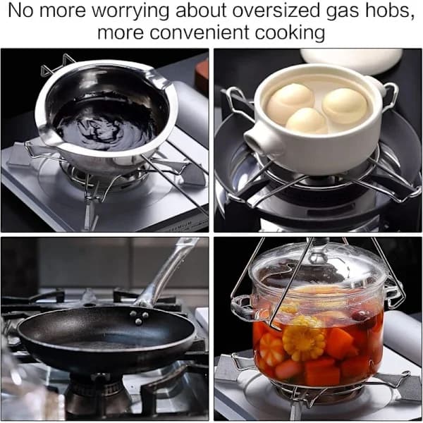 Gasblus Reduceringsring Sæt, Rustfrit Stål Wok Støtte til Små Gryder og Kaffemaskiner, Sølv 2-pak