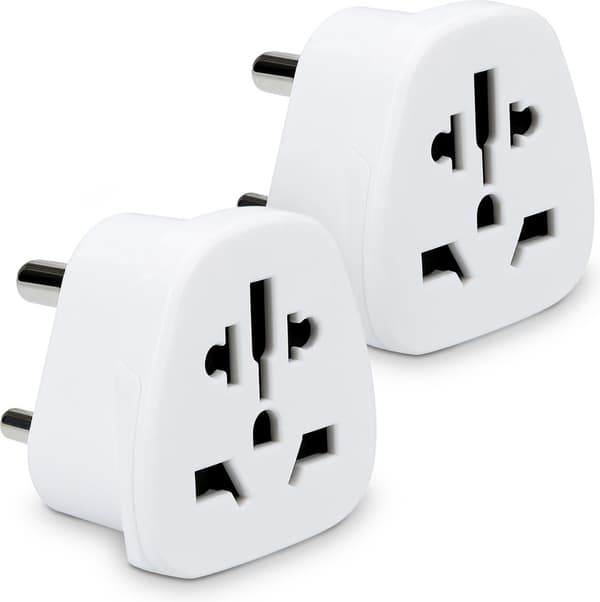 BSTNL Type D reiseadapterplugg 2-pakning, universell europeisk til India Nepal Sri Lanka strømadapter, 10A 250V, hvit