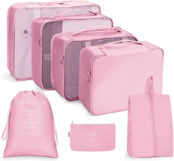 Pakkekuber - Organizer for koffert - 7 stk - Rosa