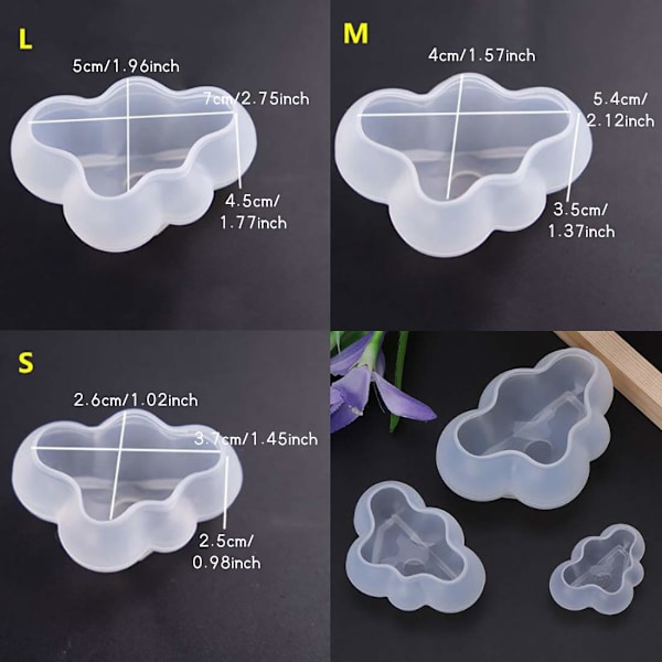 3 st 3D moln silikonform, ljusform, hartsformar, choklad fondantformar epoxi gjutform smyckesdekoration