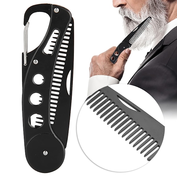Skäggkam för män, rostfritt stål hopfällbar skäggkam, multifunktionell fickkam för skägg och mustasch för män skäggstyling
