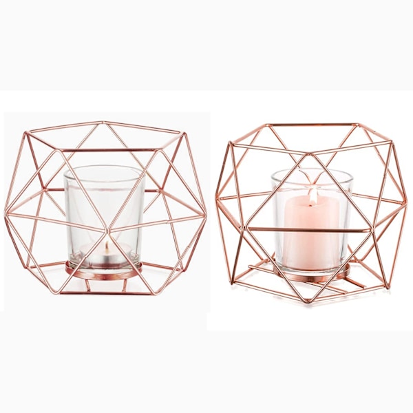 Geometric Tealight Candle Holders Gold, Modern Metal Centerpieces for Table, Candle Stand Accent for Tea Light 2pcs