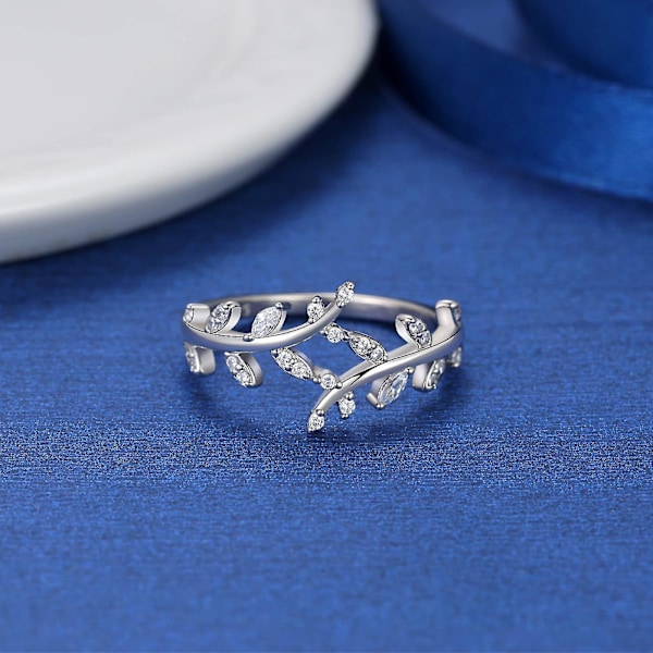 Bladringar Silver 925 Förgylld Damring Kubisk Zirkonia Bandring Olivgren Löftesring Blad Silverring