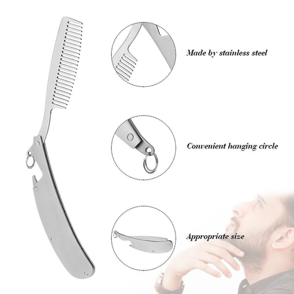 Folding Men's Beard Comb Male Mustache Shaving Brush Stainless Steel Pocket Comb Facial Hair Brush