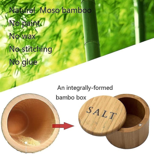 Bambu suola-astia, suolasäiliö kannella, suolasirotin, kulho