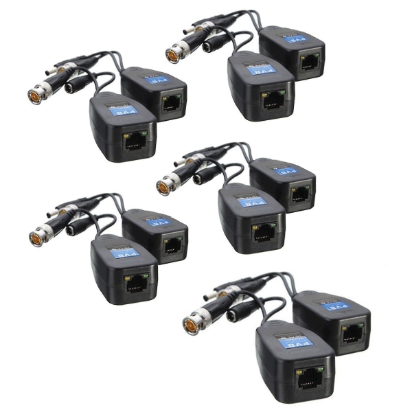 5 par CCTV koaxial BNC videoströmförsörjningsbalun transceiver till Cat5e 6 RJ45-kontakt koaxial/analog HD Pai