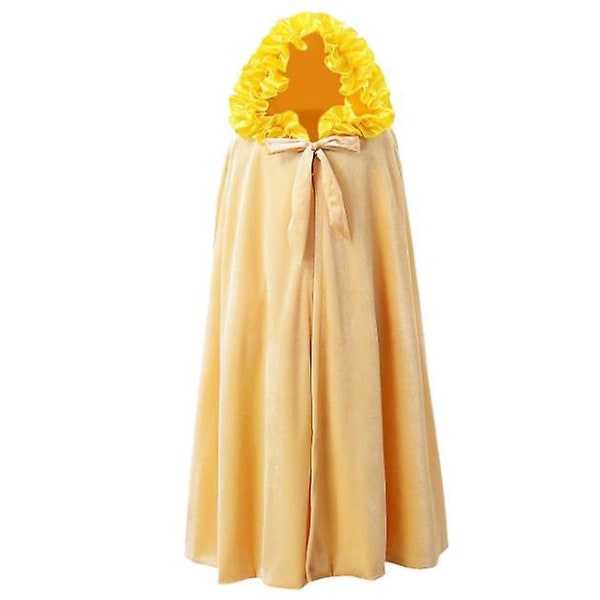 Princess Soft Velvet Hooded Long Cape Cloak Kostym L yellow