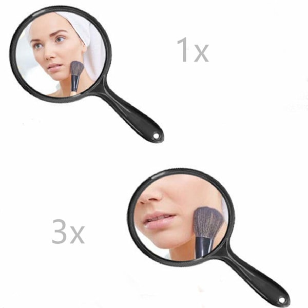 Makeup Hand Mirror Magnifying Large Travel Handheld Mirror Cosmetic Mirror Acrylic Clear Finish Round Mirror (Svart)