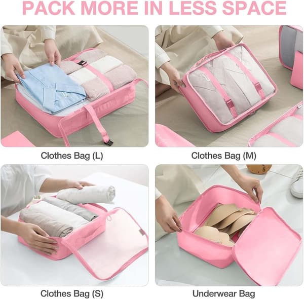 Pakkekuber - Organizer for koffert - 7 stk - Rosa