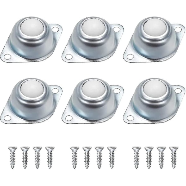 6 Pieces Ball Caster Wheels, Transport Bearing Furniture Rollers, Flat Ball Rollers, Easy Install Low Noise Rolling Balls, With 12 Assorted Screws