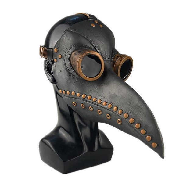 Halloween mantel Plague Doctor Mask Cosplay Dräkt Sorcerer Lång skjorta Huva Svart Robe Vuxen och barn Semesterkostym Set 125cm mask - C
