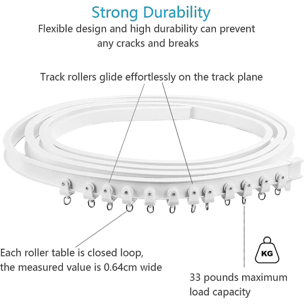 U-formad böjbar gardinskena med 26 gardinkrokar 26 remskivor (3,5 m)