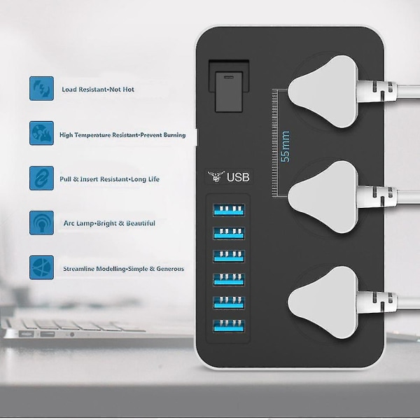 Power Strip Smart Usb Socket Adapter Overspændingsbeskyttelse 3 Vejs Ac Universal Stikdåser Elektrisk Stik Eu/us Uk/au 2m Forlængerledning