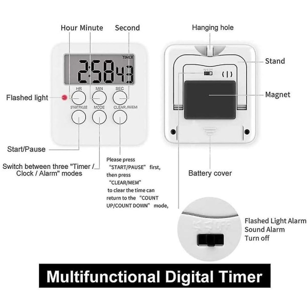 Kjøkken Timer Magnetisk Digital Timer Og Stoppklokke Kjøkken Alarm Timer Korttidsalarmklokke Med Lyd Og Lyssignal, Ideell Kjøkken Timer Timer C