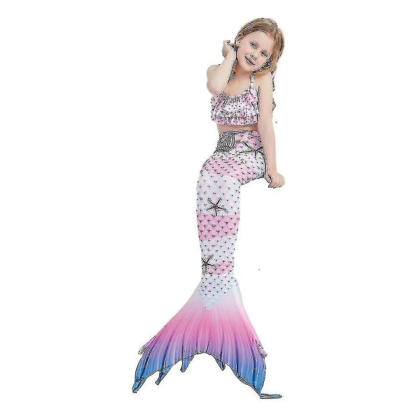 3st Mermaid Tails Barn Baddräkt Kostymer Med Monofins Bikini Simning L(125-135cm height) Style G