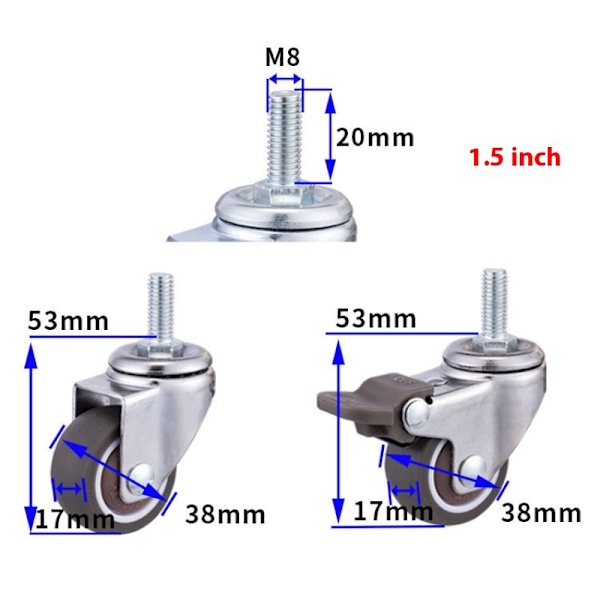 1,5\" Side Mount Caster Wheels Sæt med 4 Heavy Duty Industrielle Caster Wheels til Møbler, Køkkenskab, Baby Seng, Bord