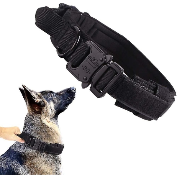 Tactical Dog Collar Military Dog Collar Adjustable Nylon Dog Collar Heavy Duty Metal Buckle With Handle For Dog Training ( Black ,l )