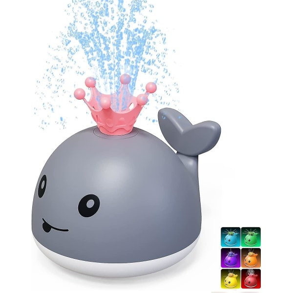 Baby Bath Toys Glow Fountain Toys Automatic Sprinkler Kids Toddler Toys Fountain Whale Tub Shower Toys Girls Boys (Grey)