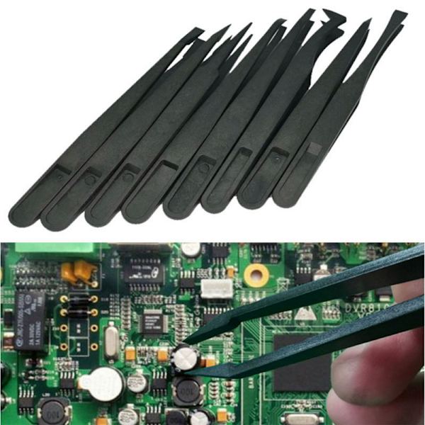 8 stk Presisjonsplasttvinger, 4,5-4,8 tommer Antistatiske Tvingersett med Buede og Rett Spisser for Elektronikkmontering