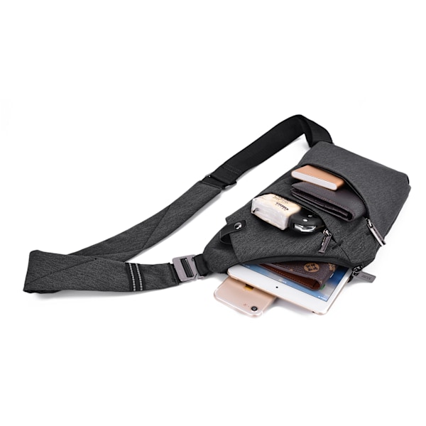Varkaudenesto Vedenpitävä Olkalaukku Matkustamiseen Kansipakkausreppu Unisex Sling Rintapussi Musta