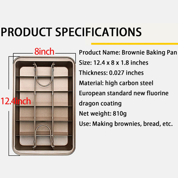 Brownieform med avdelare Non-stick rektangulär bakform med inbyggd skivare, den kan göra Brownie 12,4\"x8\"x2\"(Champagne Gold)