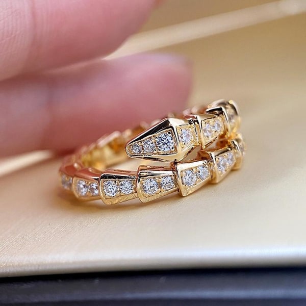 Lätt lyx full av diamant nisch design ormformad ring dam trendig diamantuppsättning öppning orm benindexfinger