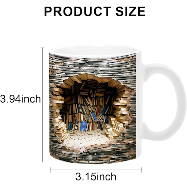 3D-bokhyllemugg - En bibliotekshyllemugg, biblioteksbokhyllemugg, kaffemugg för bokälskare, kreativ rymddesign, multifunktionell