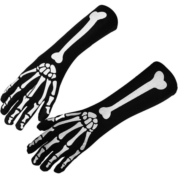 Halloween Skeleton Handskar Armbåge Långa Handskar Horrible Ghost Devil Cosplay Vuxen Fancy Dress Kostym Black And Bone Skull Långärmade handskar för vuxna
