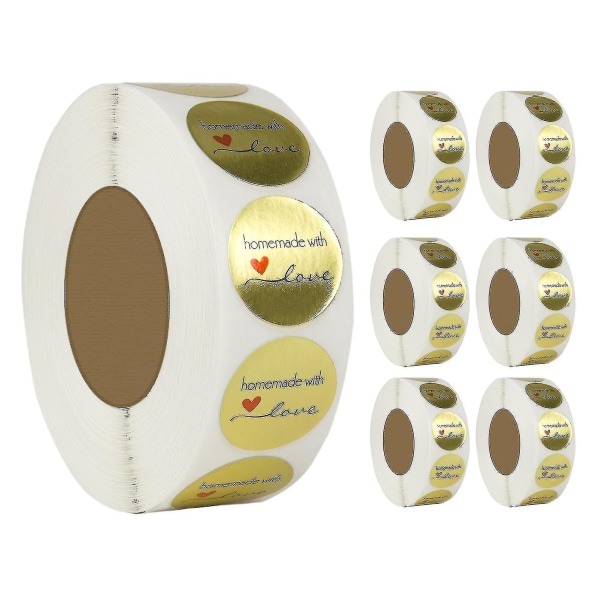 1 Inch Gold Foil Homemade With Love Stickers/500 Labels Per Roll