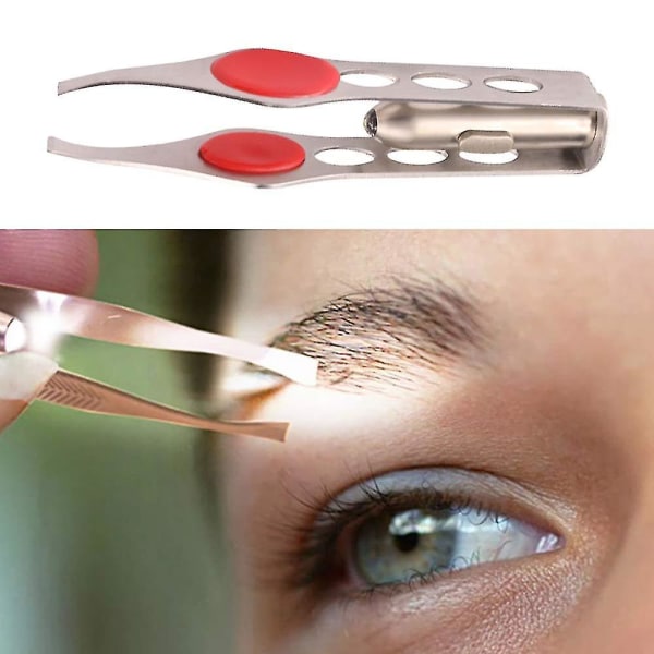 Pinzett med ljus, LED-pincett, professionellt verktyg LED-ljus rostfritt stål ögonbrynspincett hårborttagning sminkverktyg, silver