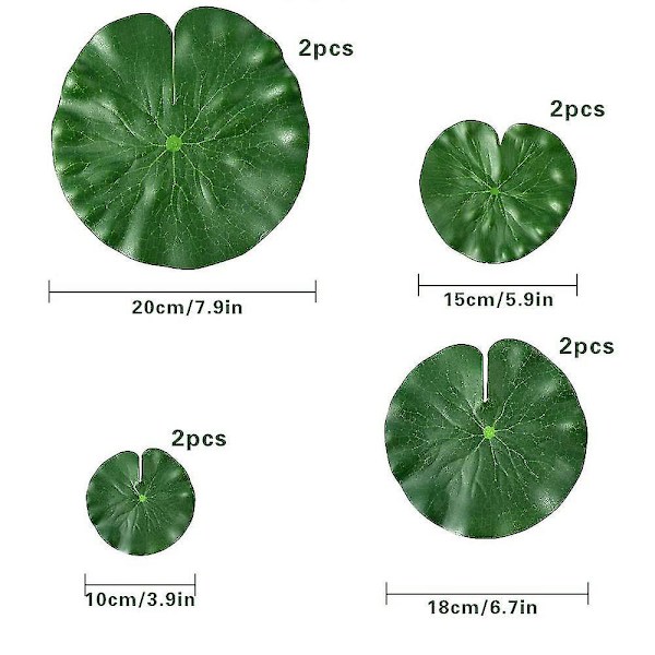 4 størrelser kunstige flytende planter lotusblader realistiske vannliljer pads for hjem hagedam basseng 8 pakker