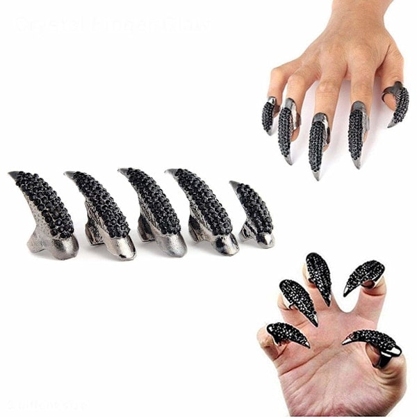 st Halloween Fingerklo-naglar - Gotisk Punk Rhinestone-naglar