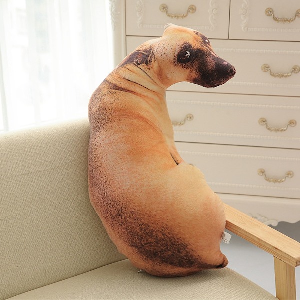 Hundepute 3D Simulering Hund Formet Pute, Morsom Inu Plysj Pute Hund Utstoppet Dyr Pute Stol Pude for Dekor