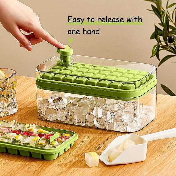 One Piece, Ice Box With Lid, Ice Scoop And 2 Ice Cube Trays For Freezer, (green)