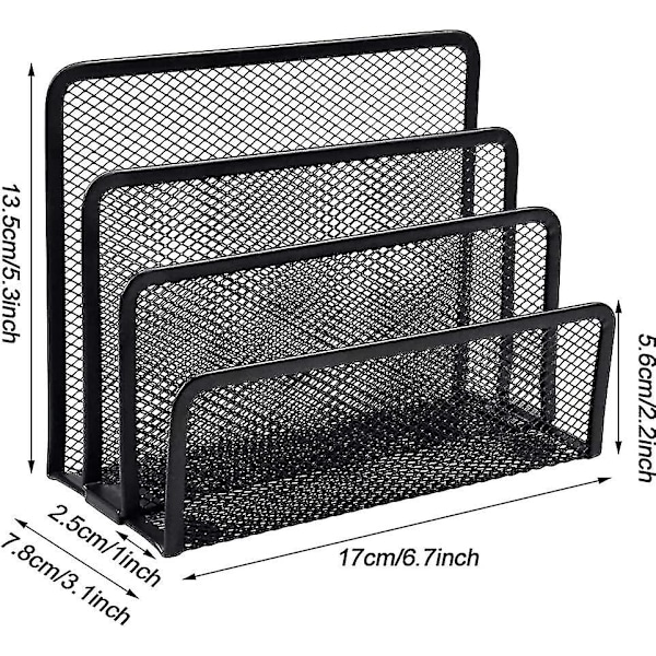 Brevsorter, sorte brevkasser i mesh, kontorbrevholder med 3 rum (sort)