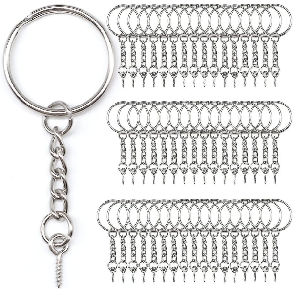 50st metalldelade nyckelringar, nyckelringar med länkkedja, öppen hoppring