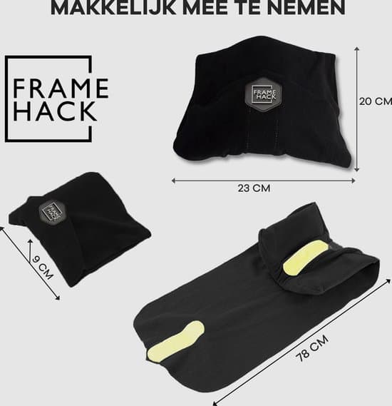 Framehack Foldbar Rejsepude Blød Fleece Nakkestøtte til Fly Bil Tog med 3D Sovemaske og Ørepropper Sort