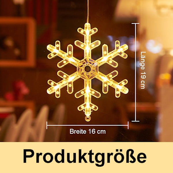 Set med 2 fönsterdekorationer - Hängande fönsterlampor med sugpropp, LED varmvit, batteridrivna julbelysning, snöflinga