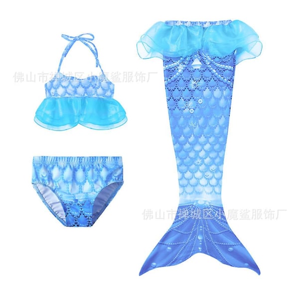 Barn Mermaid Tail Princess Mesh Split Bikini Set Tredelad Set Badkläder 120cm Blue