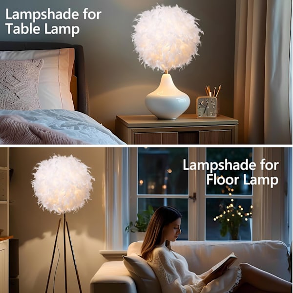 40 cm Hvid Fjer Loftlampe Hængende Lampeskærm, Ikke-Elektrisk Lampeskærm til Gulvlampe og Bordlampe, ID 30 cm, OD 40 cm hvid white