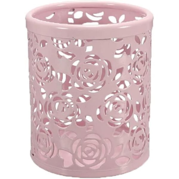 Hollow Rose Flower Stationery Storage Box Metal Pen Pencil Cup Holder Desk Organizer