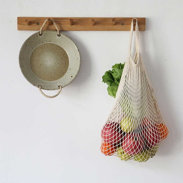 Gjenbrukbare nettstrikkehandleposer Bomullsnett Produksjonsposer med håndtak Nettposer for Shopper Produce Storage Beach