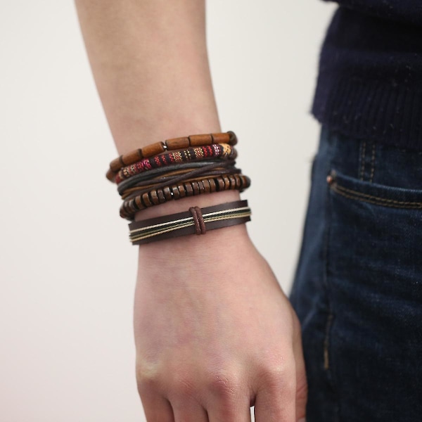 Vintage kvegsskinn håndvevd armbånd Lær flerlags armbånd Herre armbånd Justerbar
