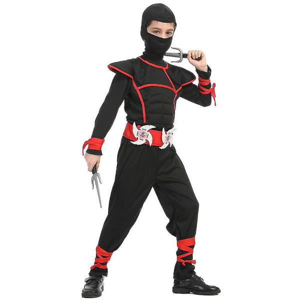 Halloween jul 4-12 år Barn Pojkar Flickor Ninja Cosplay Party Dräkt Set Jumpsuit Mask Handskar Bälte Dolk Dart Rekvisita Outfits Set Presenter 10-12 Years